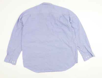 Daniel Hechter Men's Blue Check 17.5in Long Sleeve Button-Up Shirt