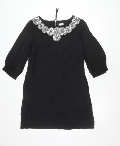 Kaliko Womens Black Shift Dress Size 12 Knee Length Embroidered Chiffon