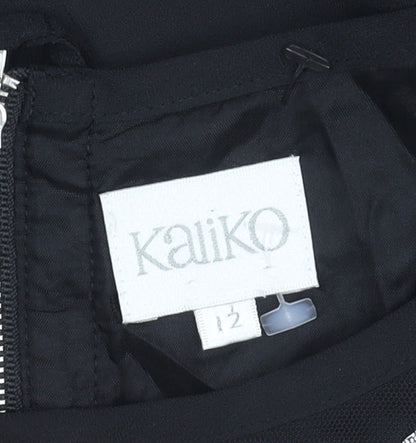 Kaliko Womens Black Shift Dress Size 12 Knee Length Embroidered Chiffon