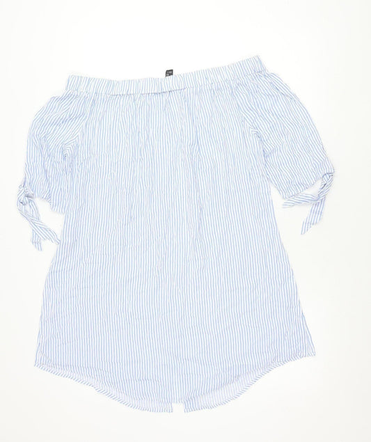 New Look Women’s Blue Striped Off Shoulder Shirt Dress Size L