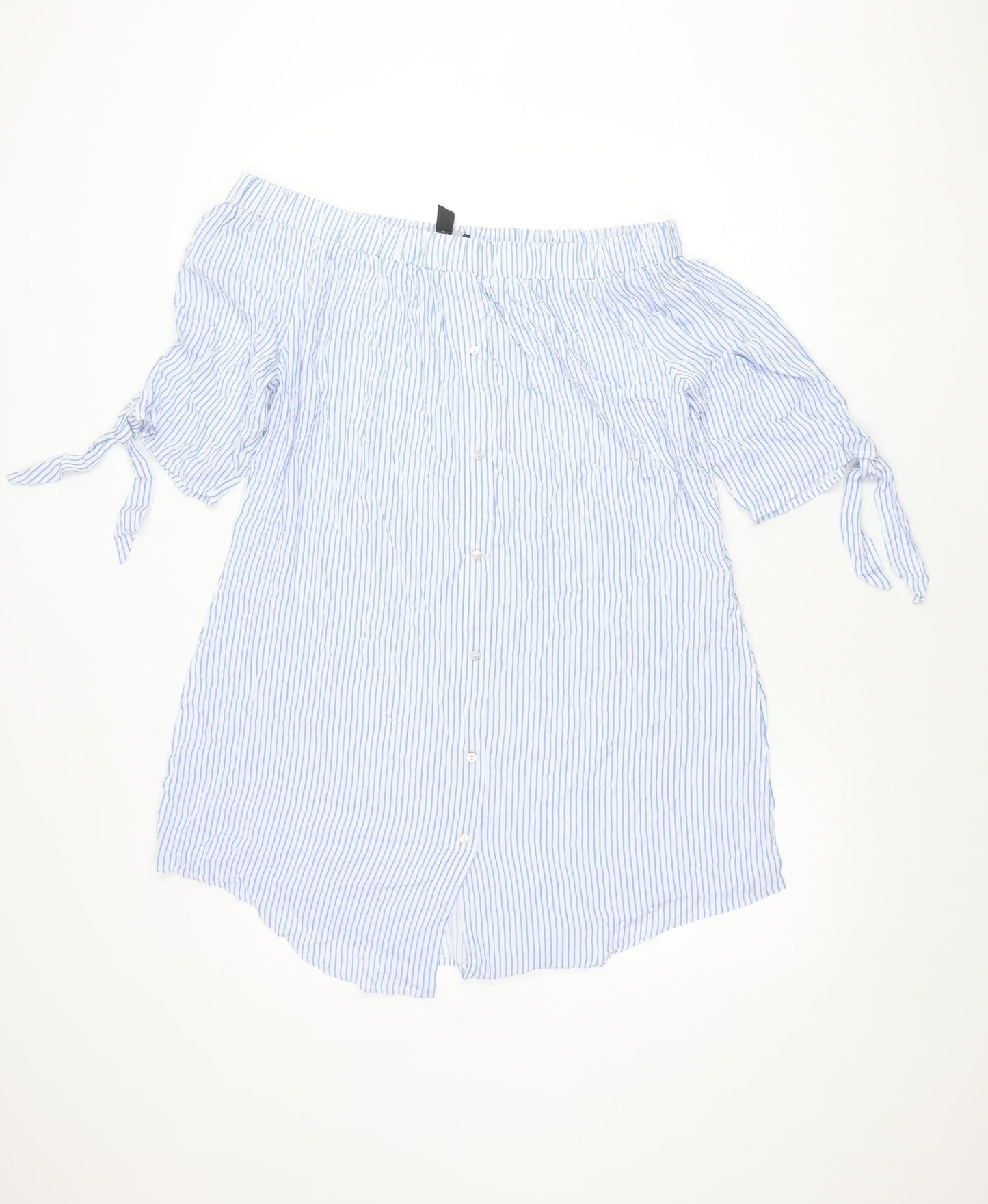 New Look Women’s Blue Striped Off Shoulder Shirt Dress Size L
