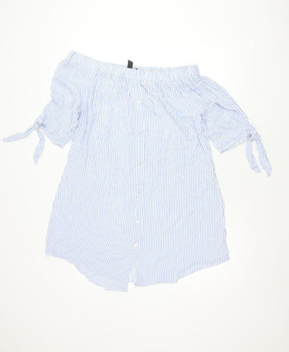 New Look Women’s Blue Striped Off Shoulder Shirt Dress Size L