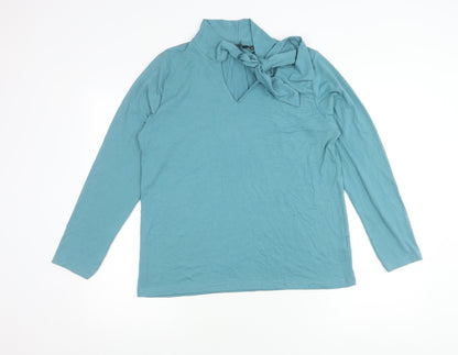 ISLE Collection Women’s Blue Long Sleeve Bow Neck Blouse Size M Jersey