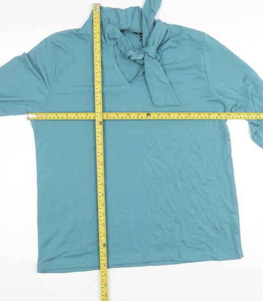 ISLE Collection Women’s Blue Long Sleeve Bow Neck Blouse Size M Jersey
