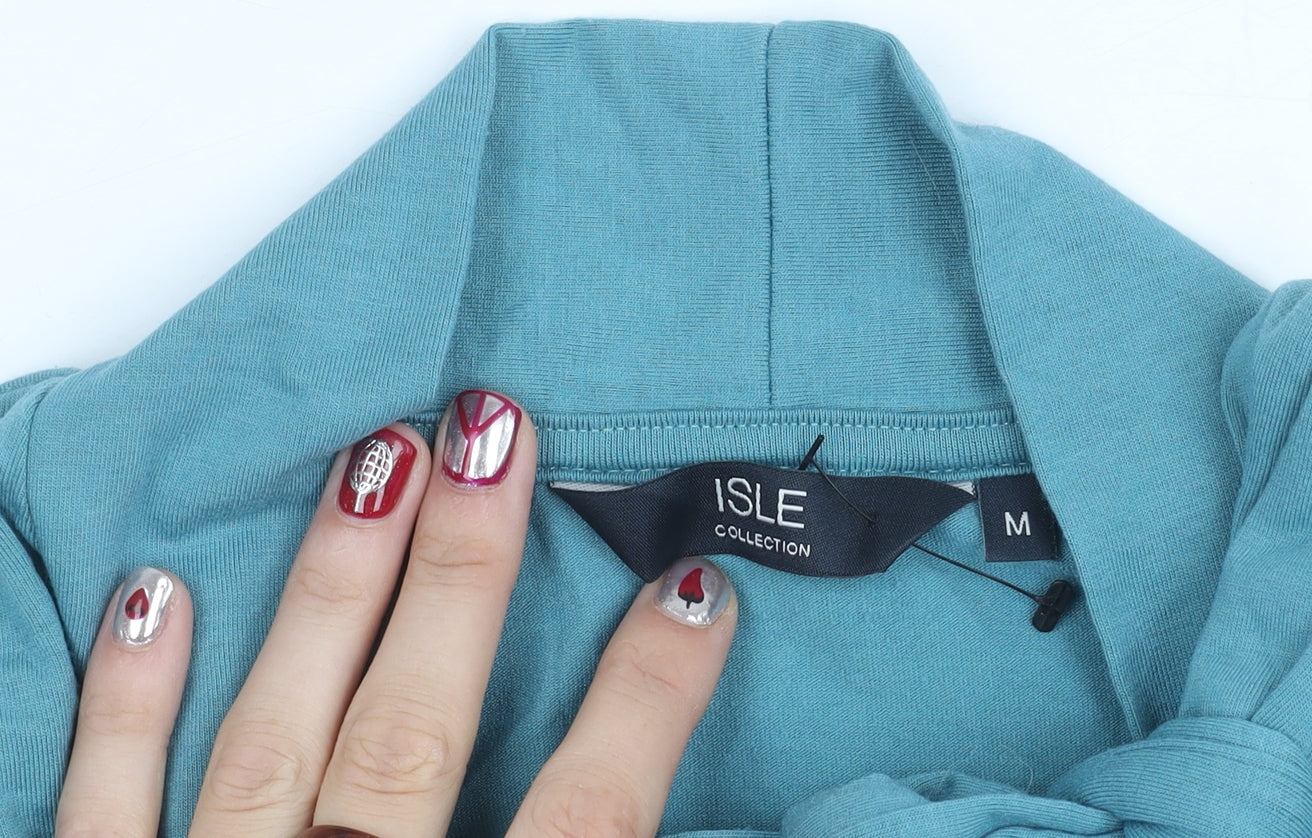 ISLE Collection Women’s Blue Long Sleeve Bow Neck Blouse Size M Jersey