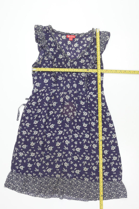 Monsoon Women's Blue Floral Silk Wrap Dress Size 12 Knee Length