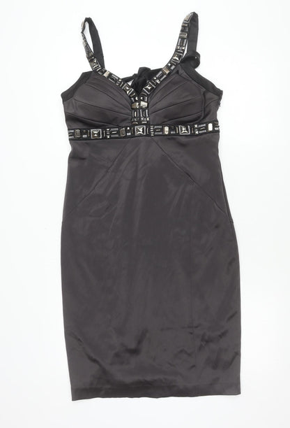 Début Women's Black Beaded Halter Sheath Knee Dress Size 12