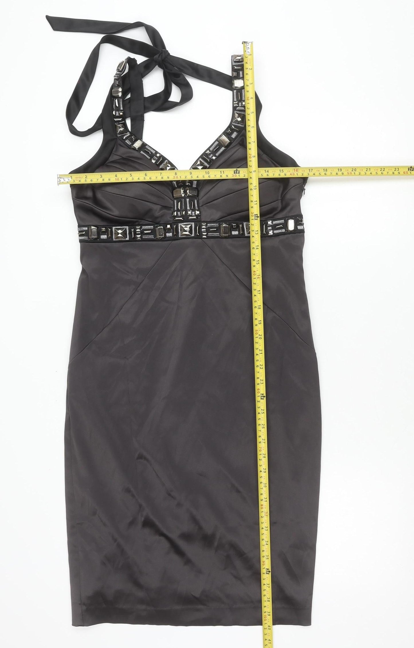 Début Women's Black Beaded Halter Sheath Knee Dress Size 12