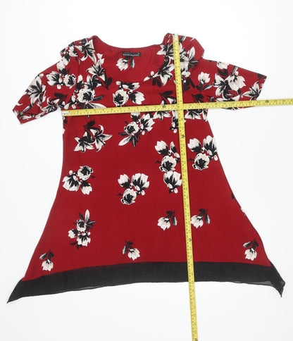 David Emanuel Women's Red Floral Tunic Blouse Size 12