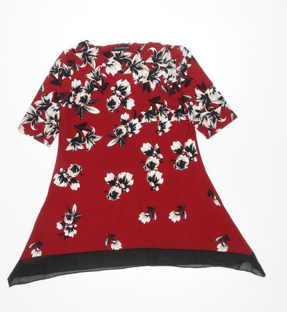 David Emanuel Women's Red Floral Tunic Blouse Size 12