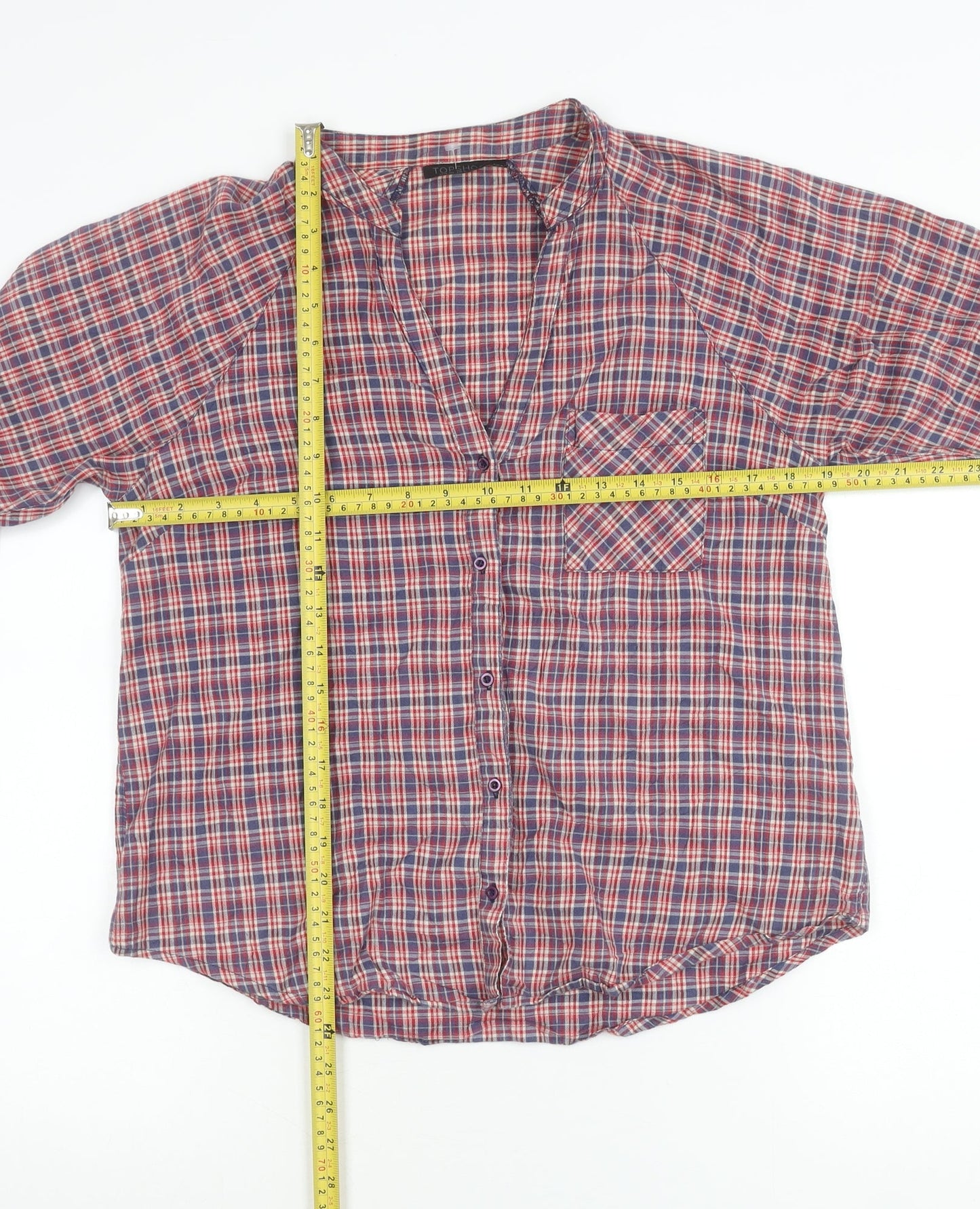 Womens UK Size 12 Topshop Red Basic Button-Up