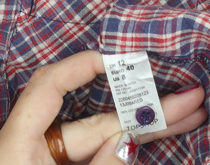 Womens UK Size 12 Topshop Red Basic Button-Up