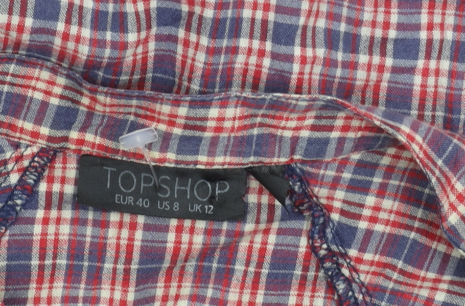 Womens UK Size 12 Topshop Red Basic Button-Up