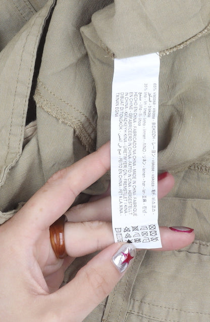 Zara Women Beige Linen Viscose Cargo Trousers M Straight Leg