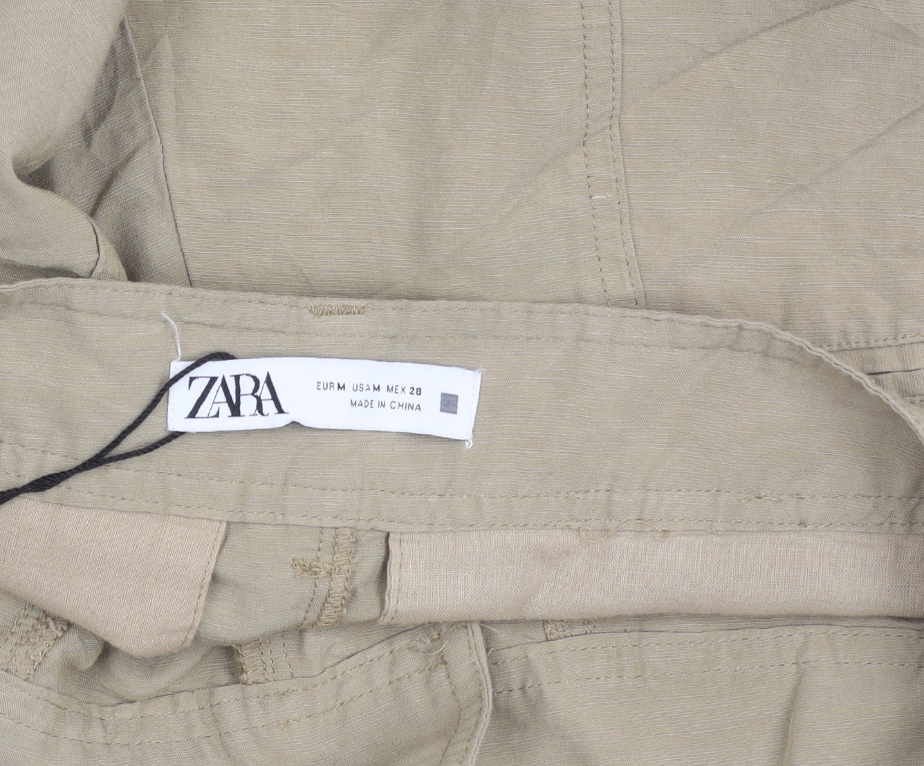Zara Women Beige Linen Viscose Cargo Trousers M Straight Leg