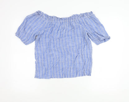Papaya Women’s Blue Striped Off Shoulder Puff Sleeve Peasant Blouse Size 12