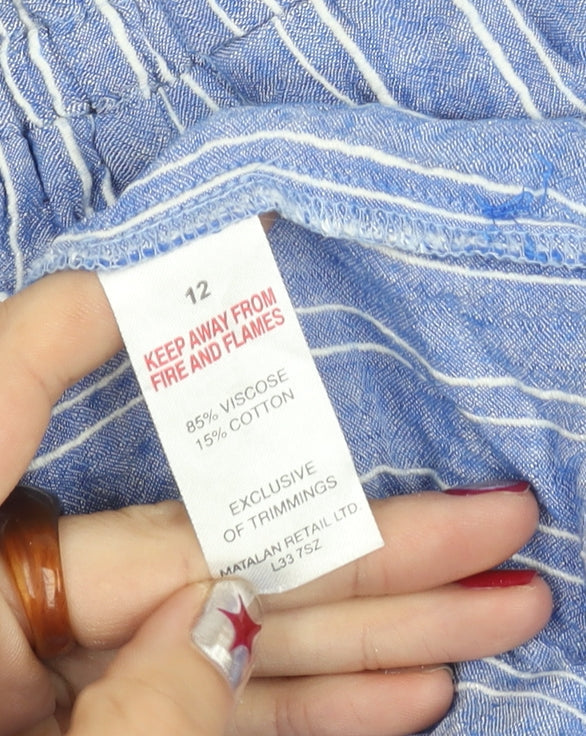 Papaya Women’s Blue Striped Off Shoulder Puff Sleeve Peasant Blouse Size 12