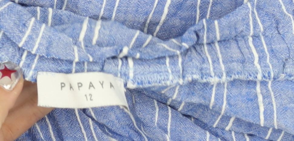 Papaya Women’s Blue Striped Off Shoulder Puff Sleeve Peasant Blouse Size 12
