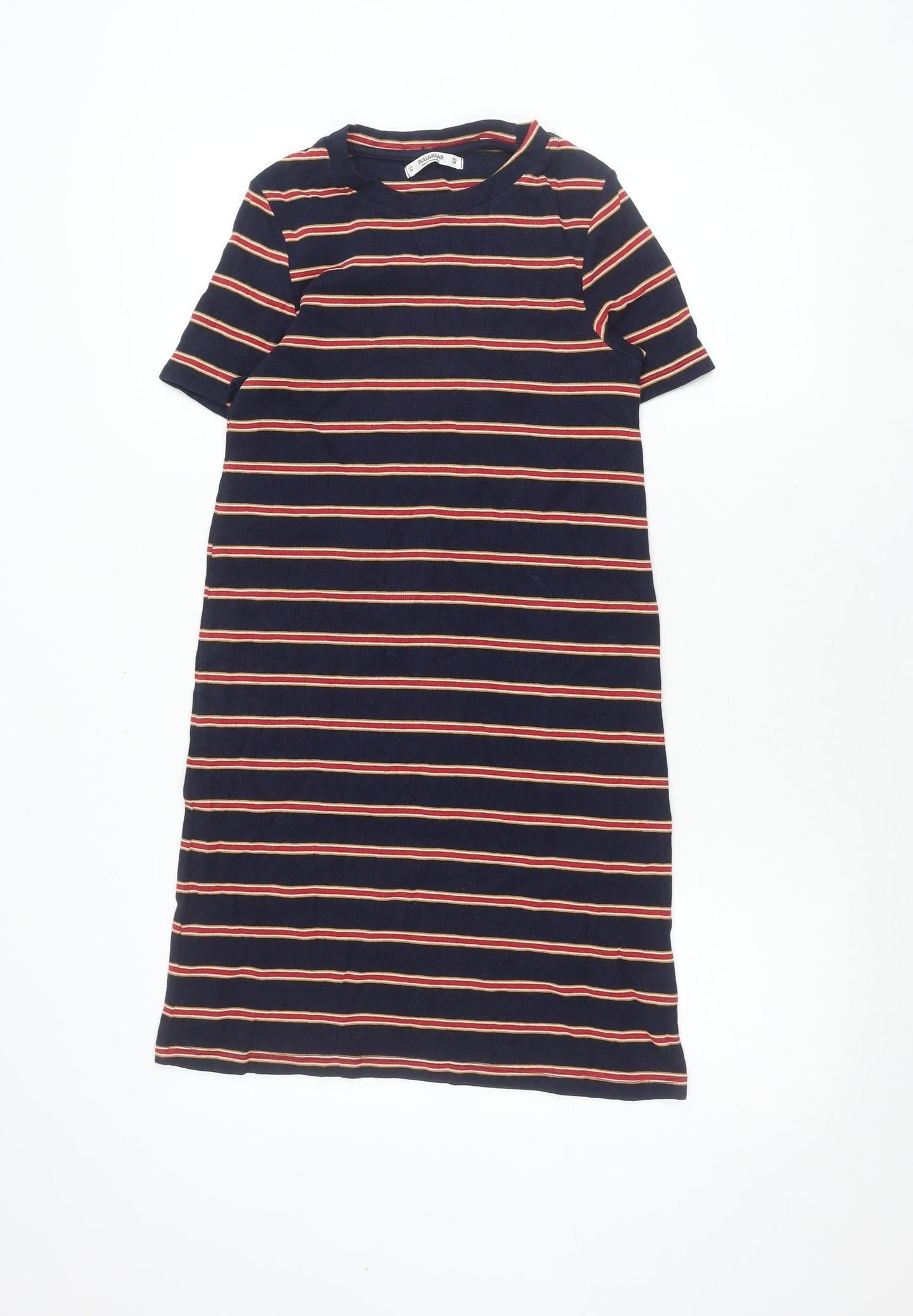 PULL&BEAR Women's Blue Striped Cotton Knee Length T-Shirt Dress Size 12