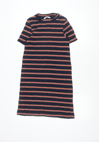 PULL&BEAR Women's Blue Striped Cotton Knee Length T-Shirt Dress Size 12