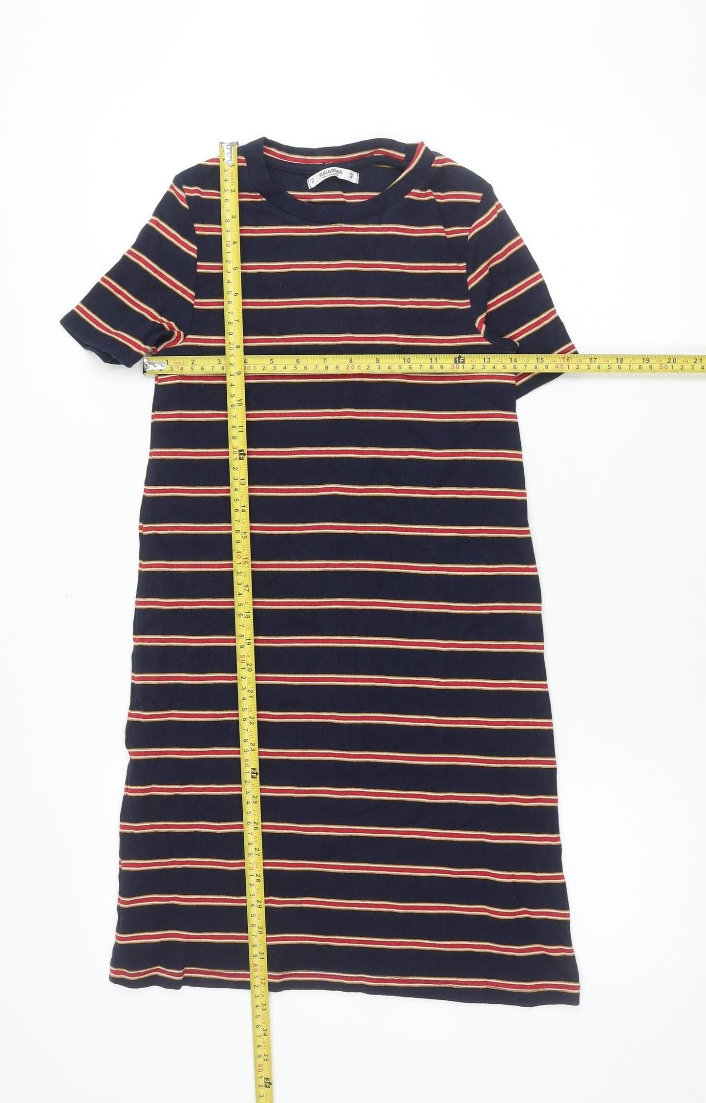 PULL&BEAR Women's Blue Striped Cotton Knee Length T-Shirt Dress Size 12