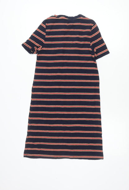 PULL&BEAR Women's Blue Striped Cotton Knee Length T-Shirt Dress Size 12