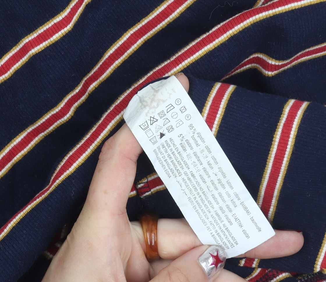 PULL&BEAR Women's Blue Striped Cotton Knee Length T-Shirt Dress Size 12