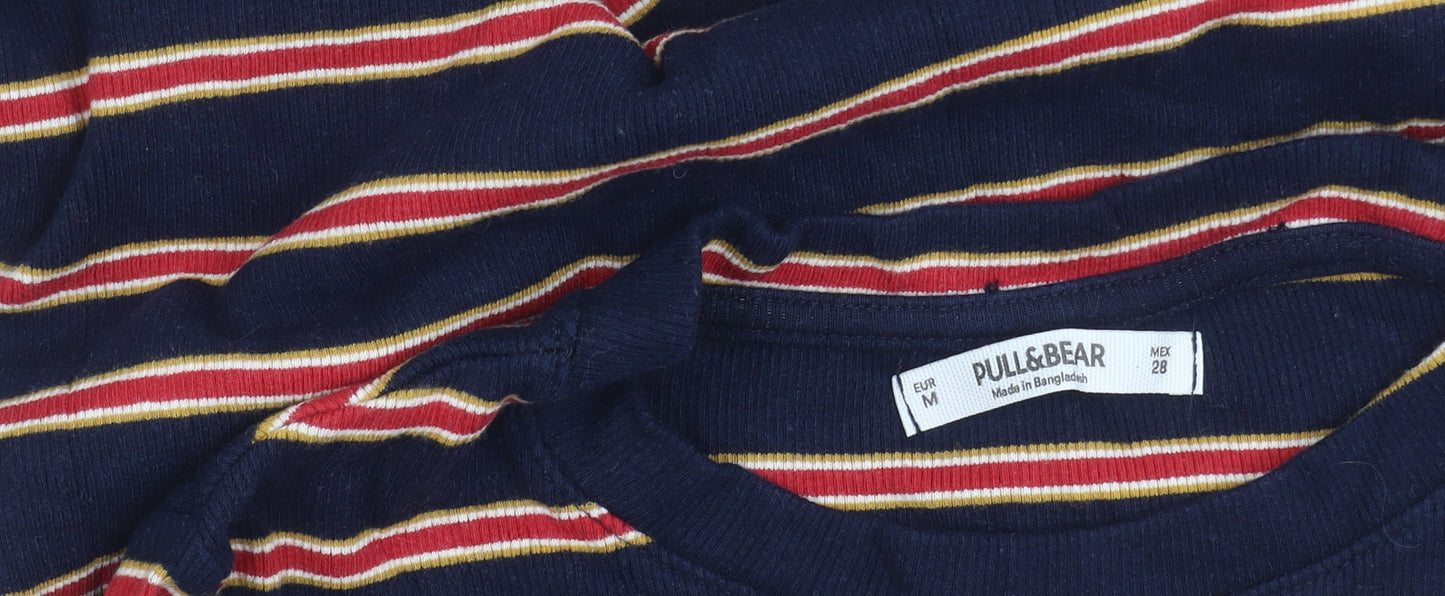 PULL&BEAR Women's Blue Striped Cotton Knee Length T-Shirt Dress Size 12