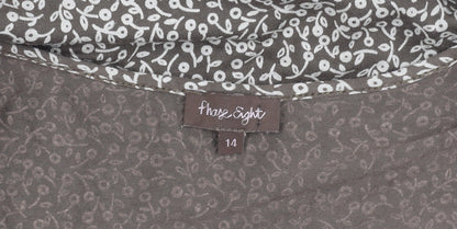 Phase Eight Womens Brown Floral Blouse Size 14 Scoop Neck 3/4 Sleeve