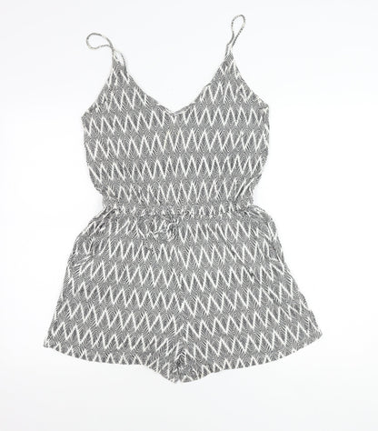 H&M Women’s Black Geometric V-Neck Sleeveless Playsuit Size 8