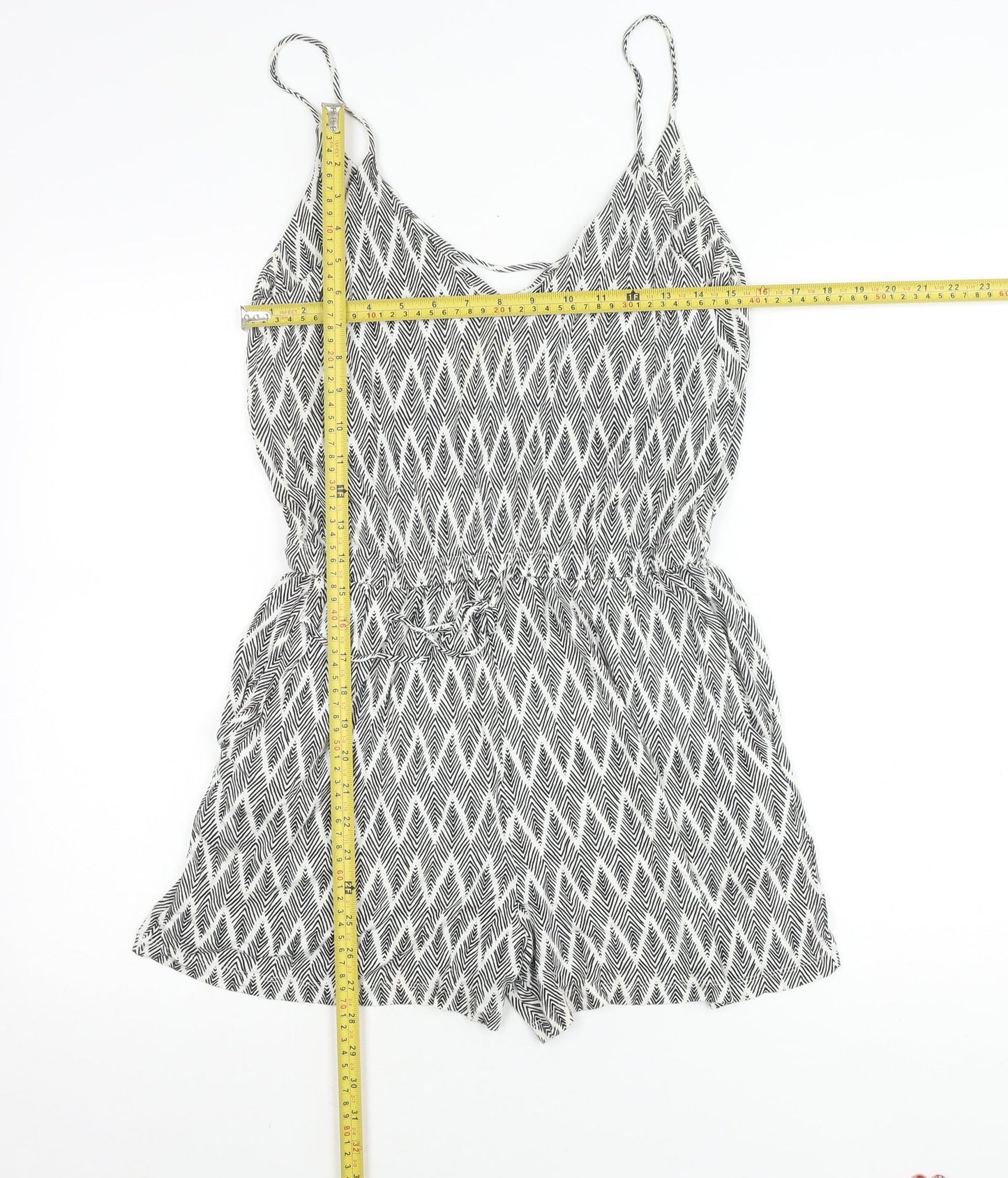 H&M Women’s Black Geometric V-Neck Sleeveless Playsuit Size 8