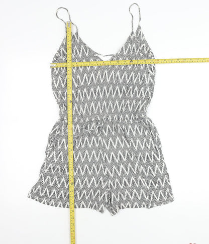 H&M Women’s Black Geometric V-Neck Sleeveless Playsuit Size 8
