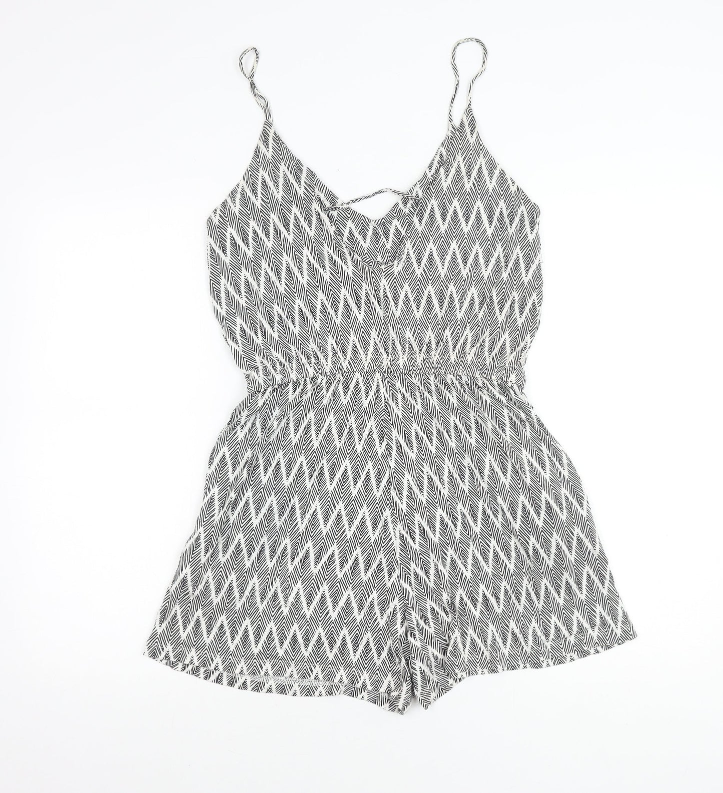 H&M Women’s Black Geometric V-Neck Sleeveless Playsuit Size 8