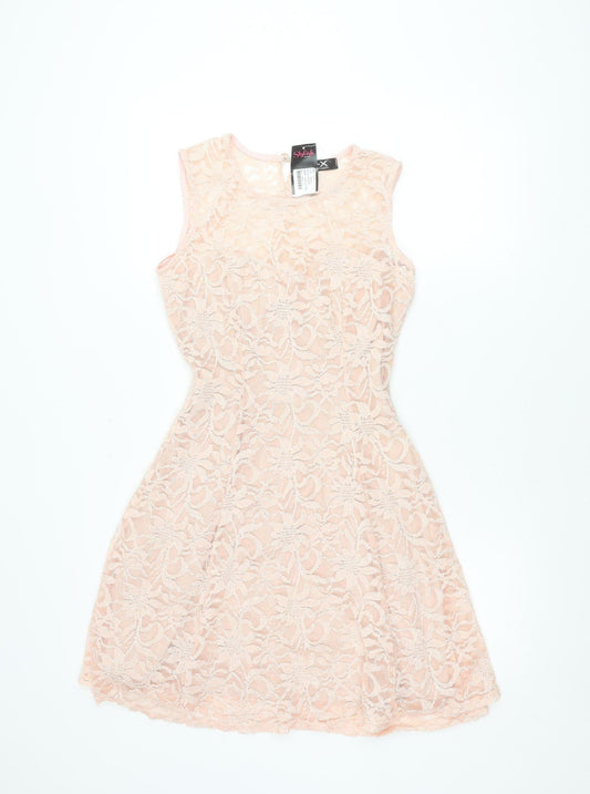 I-X London Women's Pink Size 12 Sleeveless Fit & Flare Lace Dress
