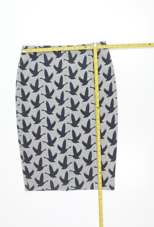H&M Women’s Grey Bird Print Jersey Pencil Skirt Size 12