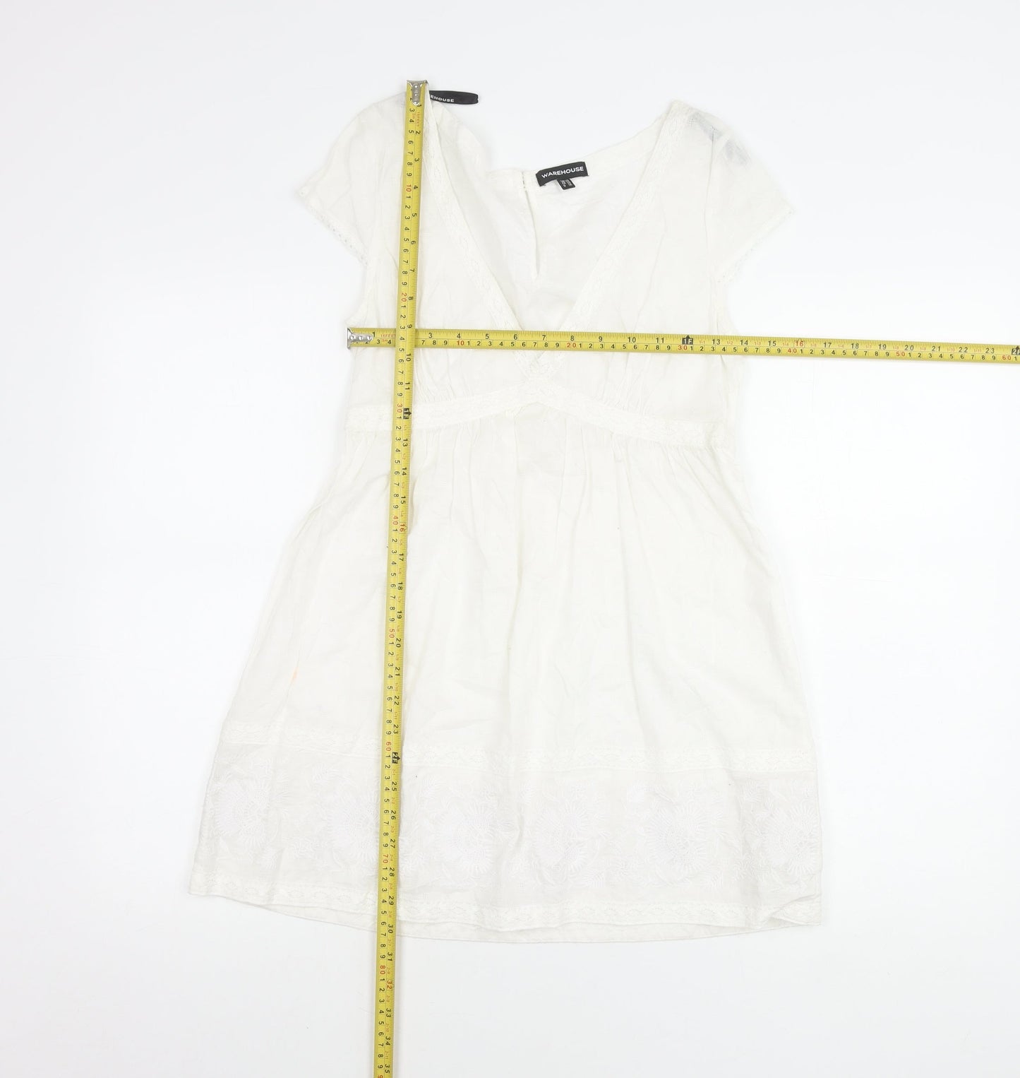 Womens UK Size 10 Warehouse White Tunic Blouse