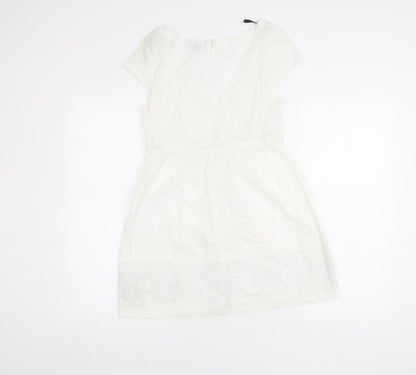 Womens UK Size 10 Warehouse White Tunic Blouse