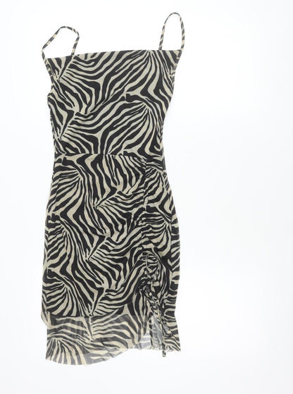 PrettyLittleThing Women’s Black Zebra Print Slip Dress Size 8