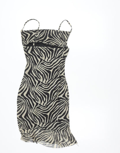PrettyLittleThing Women’s Black Zebra Print Slip Dress Size 8