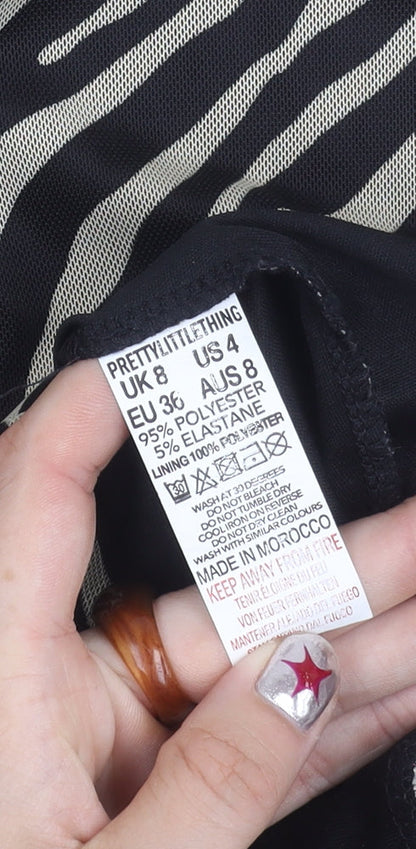 PrettyLittleThing Women’s Black Zebra Print Slip Dress Size 8