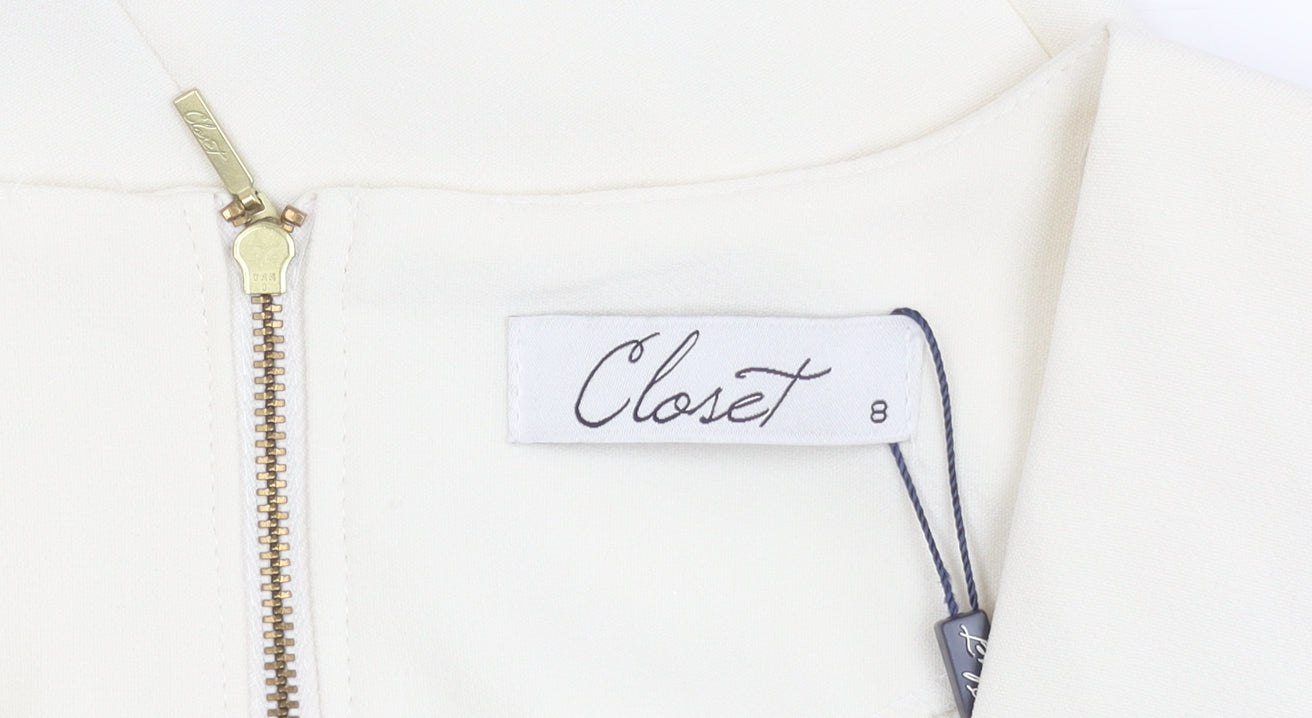 Closet Women’s Ivory Fit & Flare Dress Size 8 Knee Length Cap Sleeve