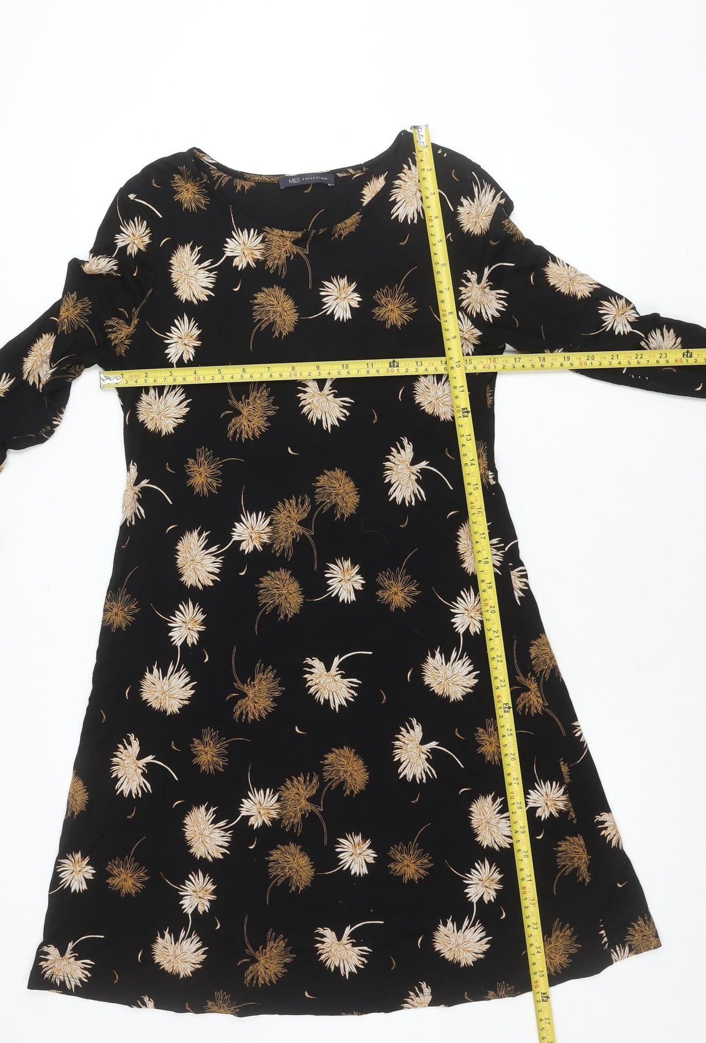 Marks and Spencer Women’s Black Floral Shift Dress Size 10 Knee Length