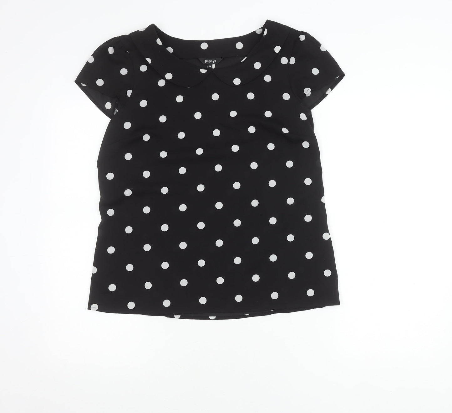 Papaya Women’s Black Polka Dot Chiffon Blouse Size 14 Cap Sleeve