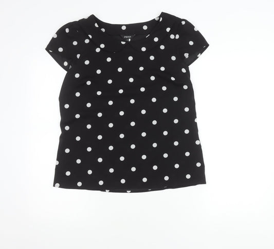 Papaya Women’s Black Polka Dot Chiffon Blouse Size 14 Cap Sleeve