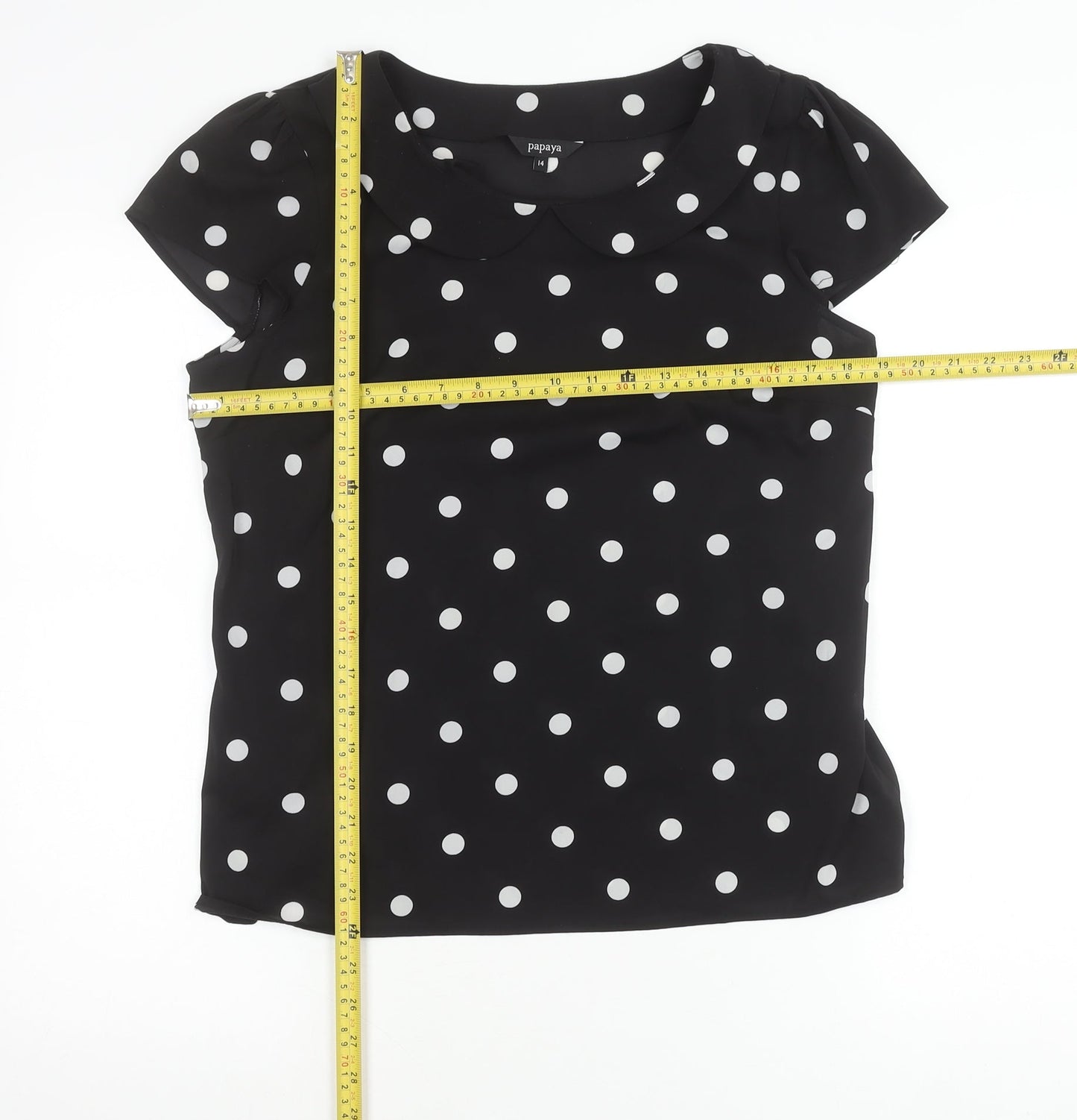 Papaya Women’s Black Polka Dot Chiffon Blouse Size 14 Cap Sleeve