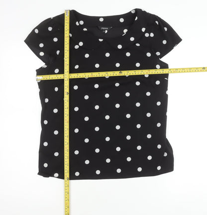 Papaya Women’s Black Polka Dot Chiffon Blouse Size 14 Cap Sleeve