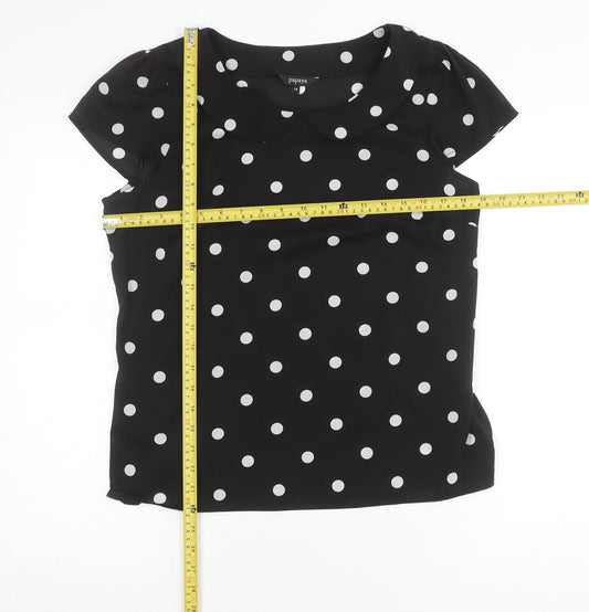 Papaya Women’s Black Polka Dot Chiffon Blouse Size 14 Cap Sleeve