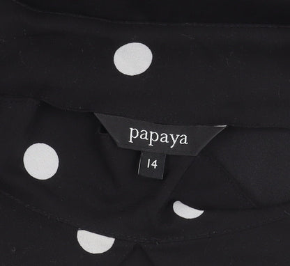 Papaya Women’s Black Polka Dot Chiffon Blouse Size 14 Cap Sleeve