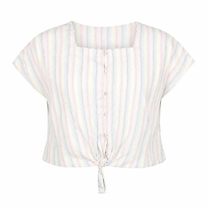 MiCo Women’s Multicoloured Striped Cropped Blouse Size 16 Summer
