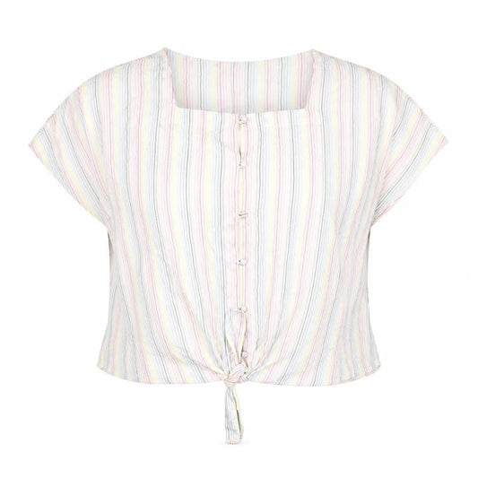 MiCo Women’s Multicoloured Striped Cropped Blouse Size 16 Summer